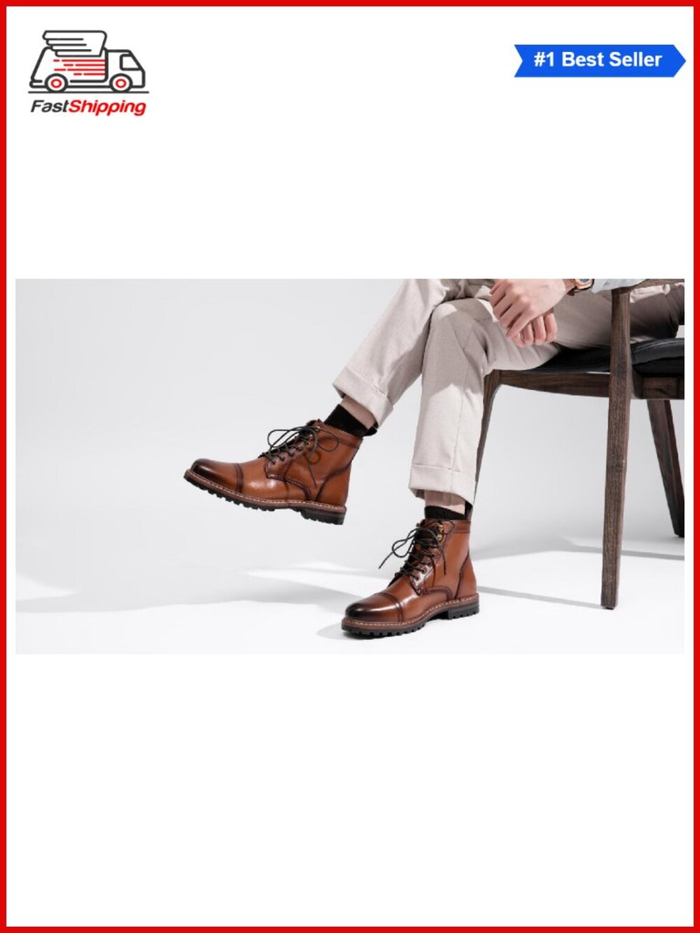 Men's Top-Grain Pebbled Leather Lace-Up Cap Toe Dress Boots - Picture 6 of 6